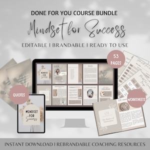 Curso online de mentalidad de éxito listo para usar, curso de mindfulness, Canva editable, herramientas de coaching de vida, salud mental, plantilla de libro electrónico para coaches, libro electrónico