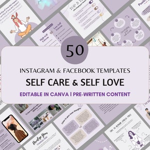 50 Self Care Instagram Templates, Self-love Quotes, Self Care Content, Social Media Content, DFY Inspirational Brandable Motivation Posts