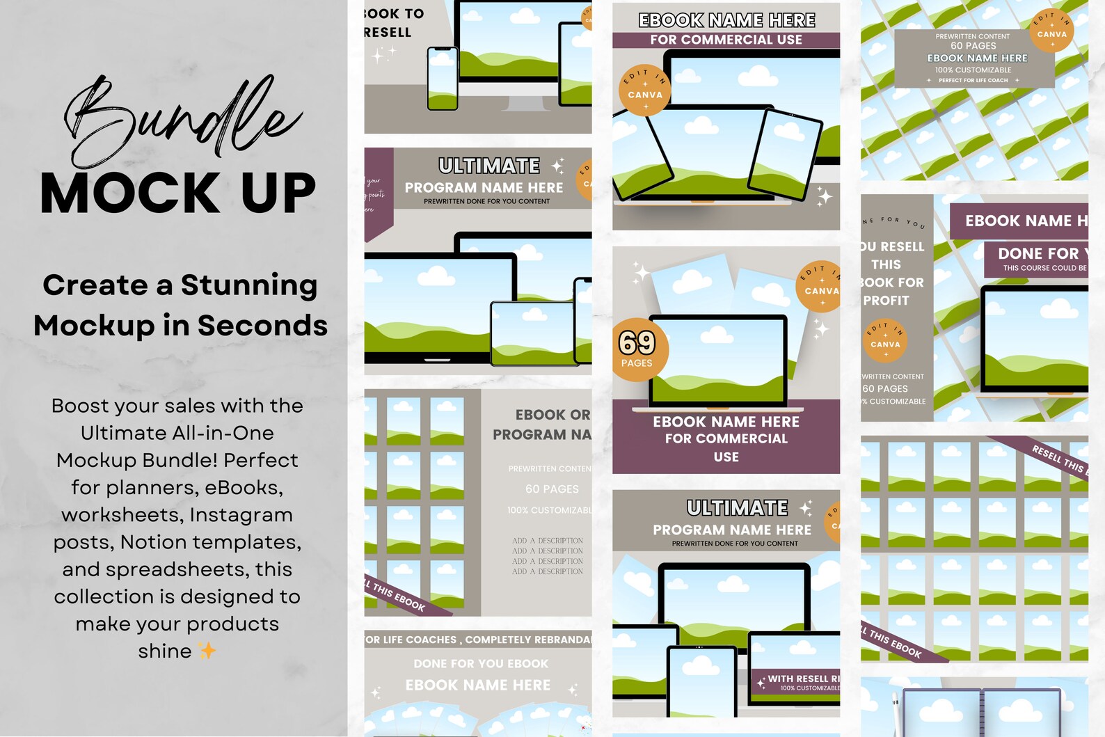 170 Mockup Canva Template for Coaches, Course Creator Mockup, Digital ...