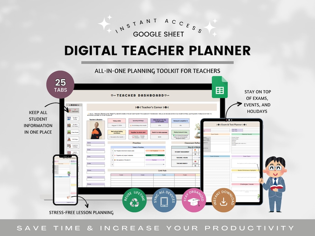 Digital Teacher Planner Spreadsheet, Lesson Planner, Weekly & Monthly ...
