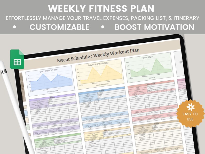 Weekly Workout Planner Spreadsheet, Weekly Fitness Planner, Digital Fitness Tracker, Weight Loss, Exercise Template for Coaches, Wellness image 8