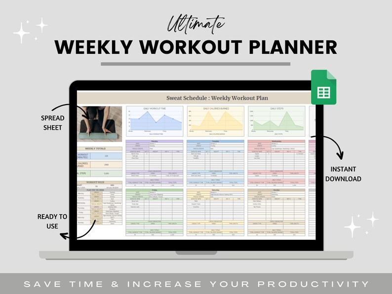 Weekly Workout Planner Spreadsheet, Weekly Fitness Planner, Digital Fitness Tracker, Weight Loss, Exercise Template for Coaches, Wellness image 10