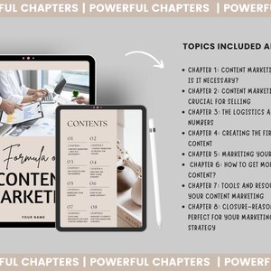 K&ouml;nnte beinhalten: Ein digitales Tablet zeigt ein Inhaltsverzeichnis f&uuml;r einen Kurs zum Thema Content Marketing. Der Kurs tr&auml;gt den Titel "Formel des Content Marketings" und umfasst acht Kapitel, die Themen wie die Notwendigkeit von Content Marketing, die Erstellung von erstklassigem Content und die Gewinnung von mehr Content behandeln.