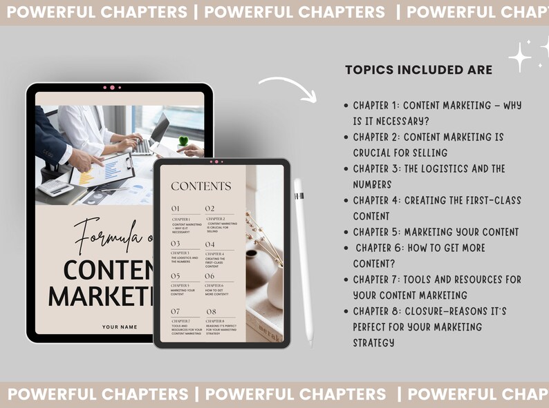 K&ouml;nnte beinhalten: Ein digitales Tablet zeigt ein Inhaltsverzeichnis f&uuml;r einen Kurs zum Thema Content Marketing. Der Kurs tr&auml;gt den Titel "Formel des Content Marketings" und umfasst acht Kapitel, die Themen wie die Notwendigkeit von Content Marketing, die Erstellung von erstklassigem Content und die Gewinnung von mehr Content behandeln.