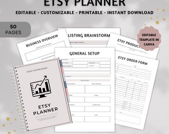 Arkusze robocze Etsy Shop Planner, Etsy Business Planner, Etsy Planner do druku, Etsy Growth Tracker, Digital Business Planner, Sprzedawaj w Etsy Shop