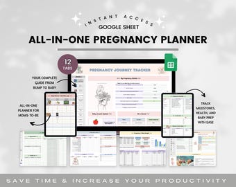Foglio di calcolo per pianificare il tuo bambino, pianificatore di gravidanza, lista della spesa per i prodotti per neonati, diario digitale della gravidanza, budget per il bambino, pianificatore per la futura mamma