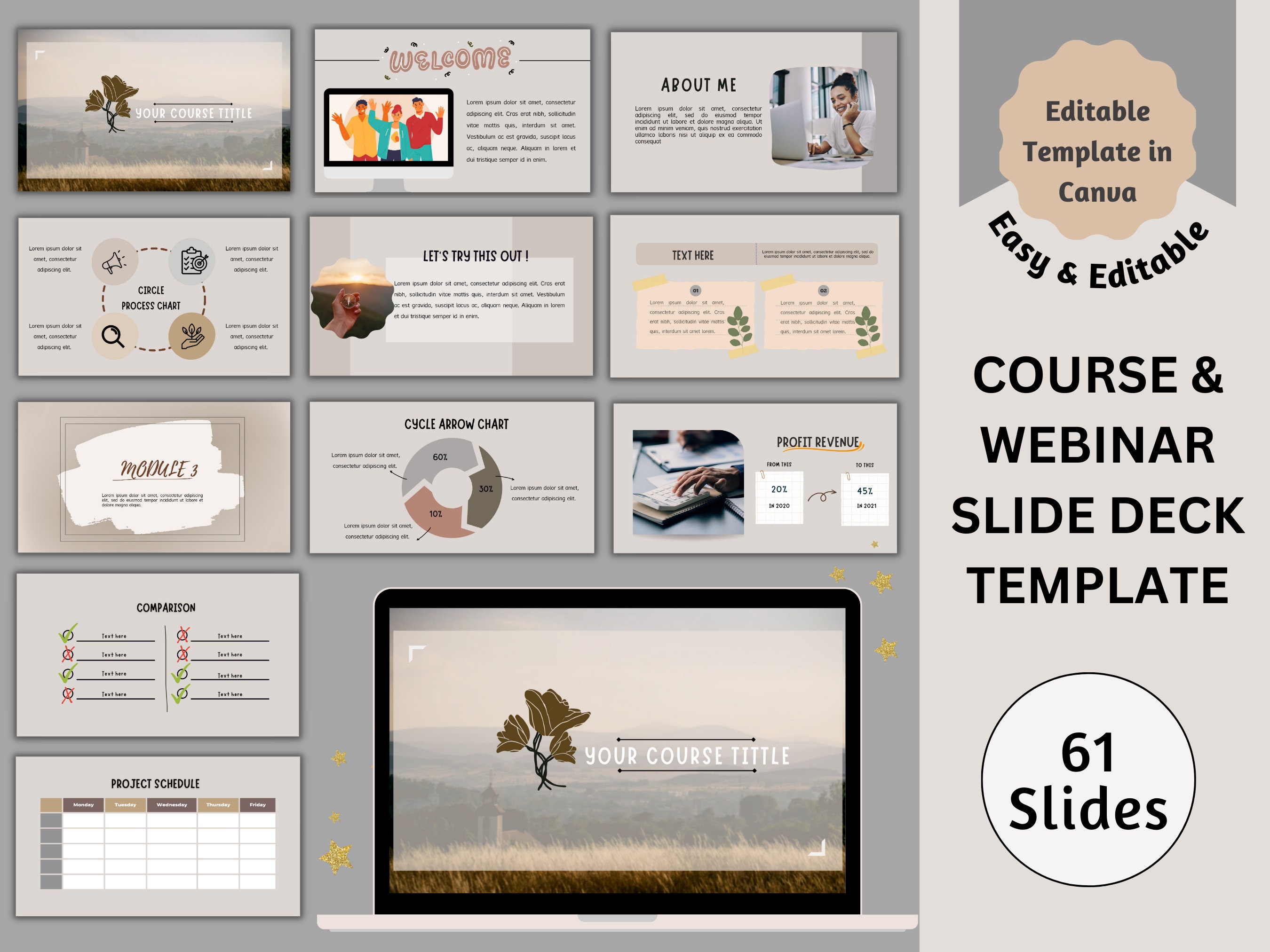 Course Card Slid Animation 60+ Pages Webinar & Slide Deck Template, Canva Template, Course Webinar ...