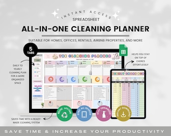 Cleaning Schedule Spreadsheet, Home Maintenance Planner for Google Sheets, Deep Cleaning Checklist, Daily Cleaning Routine, Spring Cleaning
