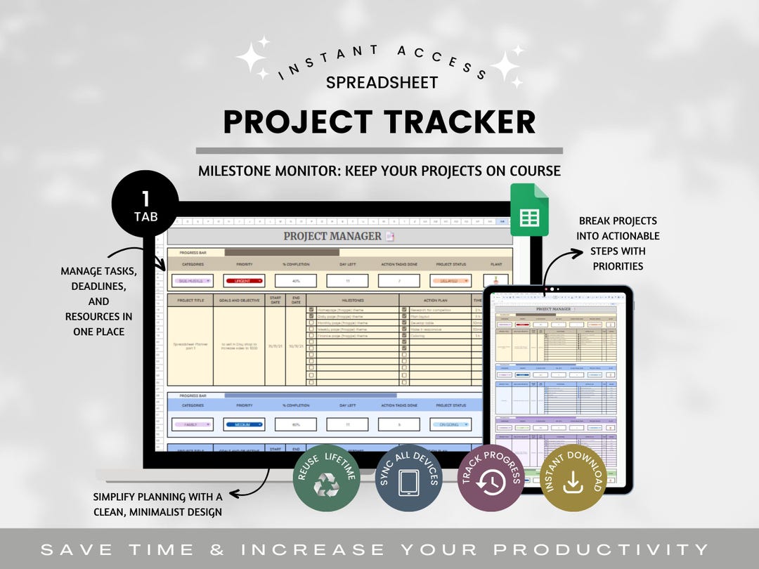 Project Tracker Spreadsheet, Google Sheets Tasks Manager Spreadsheet ...