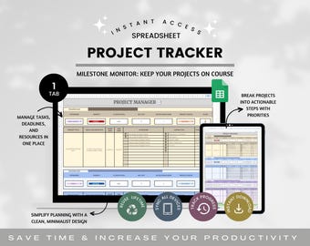Hoja de cálculo de seguimiento de proyectos, Hoja de cálculo del administrador de tareas de Google Sheets, Gestión de tareas, Planificador de seguimiento de tareas, Lista de tareas digitales para equipos