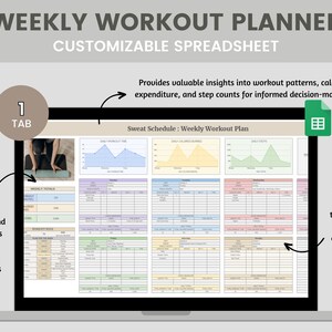 Weekly Workout Planner Spreadsheet, Weekly Fitness Planner, Digital Fitness Tracker, Weight Loss, Exercise Template for Coaches, Wellness image 5