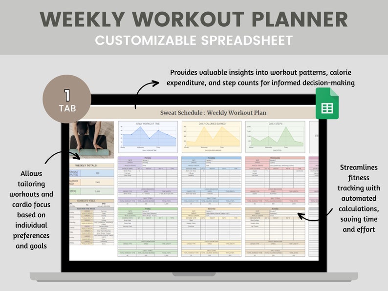 Weekly Workout Planner Spreadsheet, Weekly Fitness Planner, Digital Fitness Tracker, Weight Loss, Exercise Template for Coaches, Wellness image 5