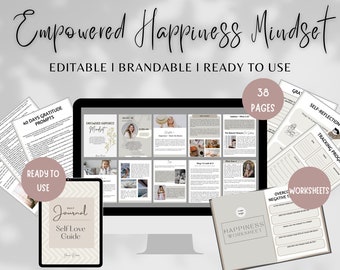 Happiness Mindset Done For You Ebook, Brandable Coaching Resources for Life Coach, Mental Health Workbook, Self Care Workbook, Lead Magnets