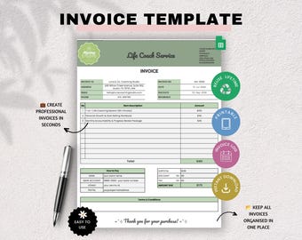 Planilha de controle de faturas para o Google Sheets, modelo de fatura editável, controle de pagamentos de clientes, planilha de faturamento para pequenas empresas e registro de faturas.
