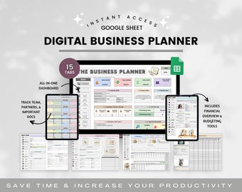 Planilha de Planejamento de Negócios do Google Sheets, Painel de Controle de Negócios, Organizador Digital para Pequenas Empresas, Organizador de Documentos Importantes, Contabilidade