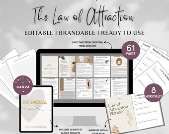 The Law of Attraction Guide Done For You Ebook and Workbook, Manifestation Journal and Planner, Self-Improvement, Mindset Ebook Guide, PLR