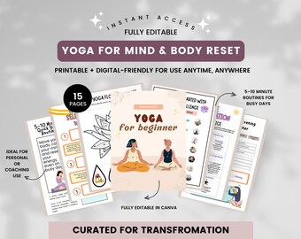 Folha de exercícios de ioga, Diário de ioga para imprimir, Planejador digital de mindfulness, Ferramentas de coaching para saúde, fitness e instrutor de ioga, Planejador de meditação