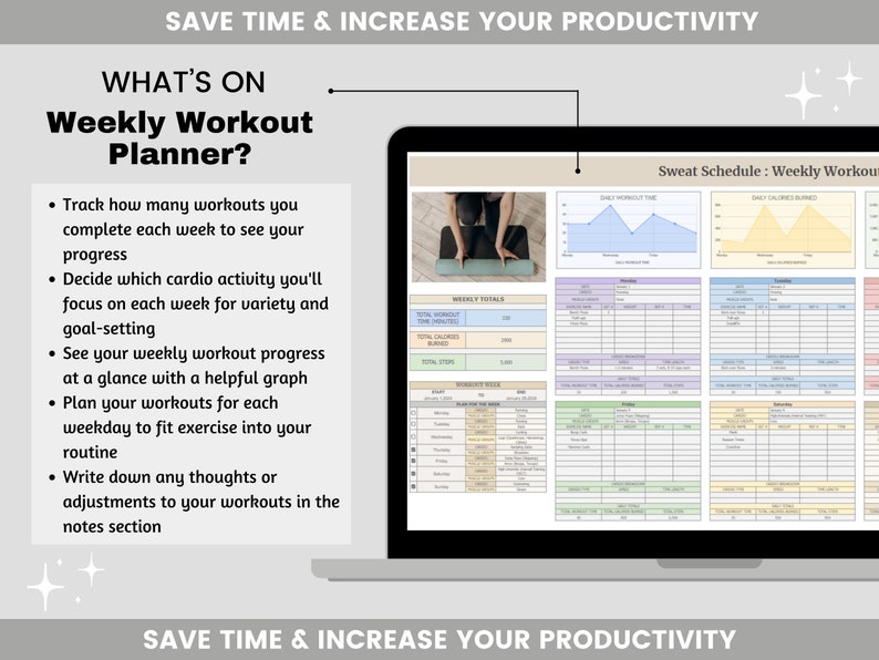 Weekly Workout Planner Spreadsheet, Weekly Fitness Planner, Digital Fitness Tracker, Weight Loss, Exercise Template for Coaches, Wellness image 2