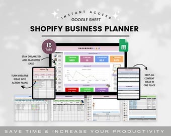 Planilha Google completa para Shopify: Planejador e rastreador para operações da loja, lançamento, crescimento e fluxo de trabalho diário de pequenas empresas.