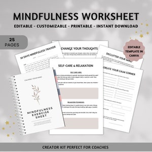 Mindfulness Planner Done For You, Mental Health Planner Printable, Calm Your Mind, Self-Care Worksheet, Mental Health, Mind Decluttering