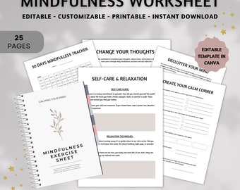 Mindfulness Planner Done For You, Mental Health Planner Printable, Calm Your Mind, Self-Care Worksheet, Mental Health, Mind Decluttering