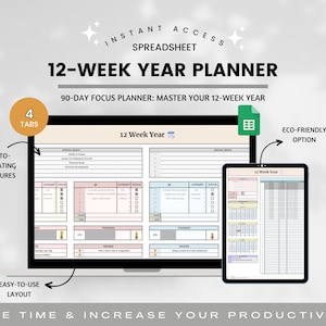 12 Week Goal Planner Spreadsheet Planner, Quarterly Planner, Goal Planner Spreadsheet, 90 Day Planner Google Sheets Template, Goal tracker