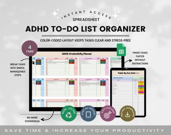 ADHD Life Planer Tabelle, ADHD Digital Organizer Planner, Aufgabenliste, Aufgabenplaner Tabelle, Produktivität Organizer Tracker