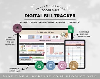 Planilha de controle de contas, planejador de contas inteligente, calendário financeiro para o Google Sheets, organizador e painel de controle de pagamentos de contas, rastreador de assinaturas.
