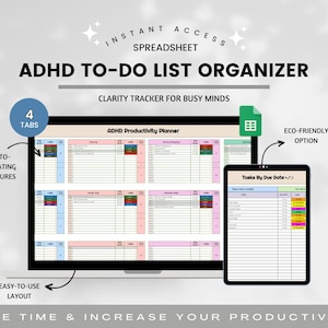 ADHD Life Planner Spreadsheet, ADHD Digital Organizer Planner, To Do List Template, Task Planner Spreadsheet, Productivity Organizer Tracker