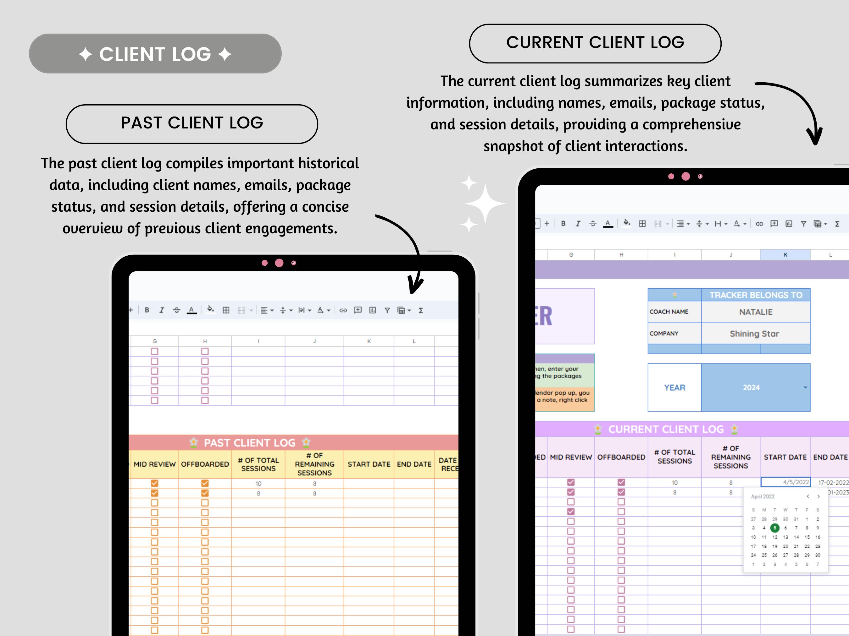 Client Session Tracker Spreadsheet for Coaches, Client Management ...