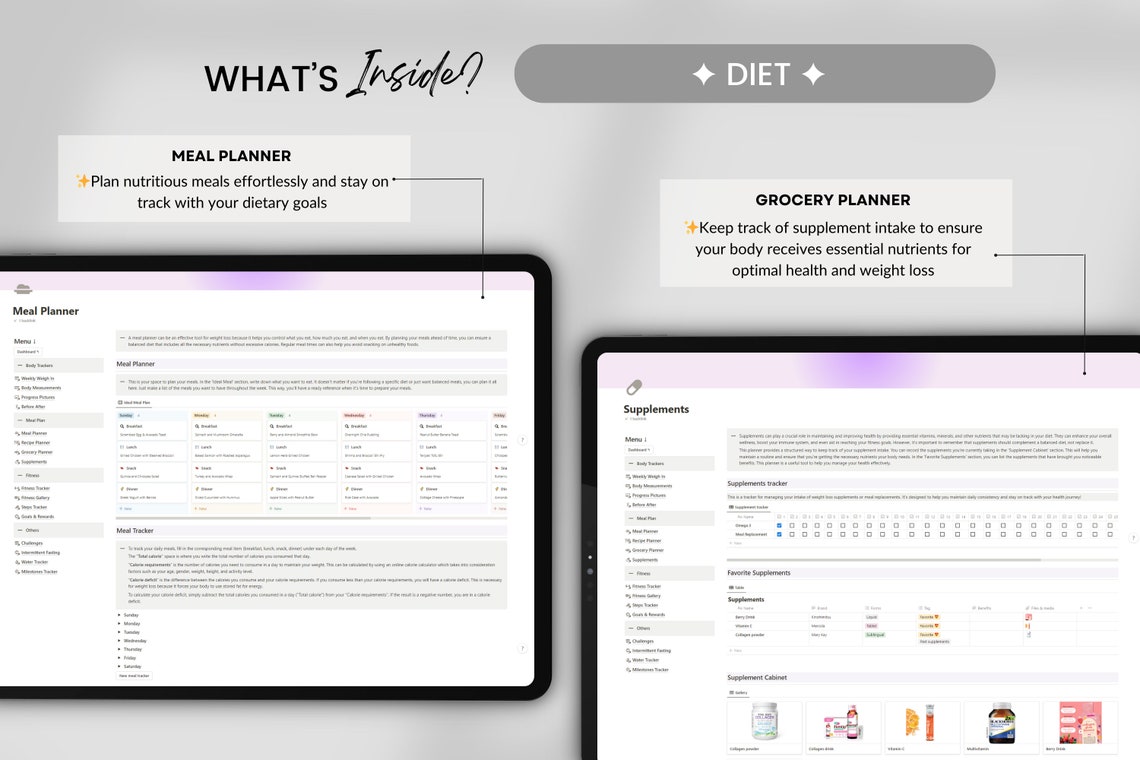 Weight Loss Tracker Notion Template, Weight Tracker, Calorie Tracker