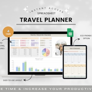 Travel Planner Google Sheets, Travel Tracker Spreadsheet, Holiday Organizer, Travel Budget Spreadsheet, Travel Itinerary, Packing List