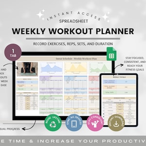 Weekly Workout Planner Spreadsheet, Weekly Fitness Planner, Digital Fitness Tracker, Weight Loss, Exercise Template for Coaches, Wellness