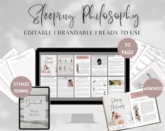 Sleep Better Brandable Done For You eBook, Sleeping Philosophy, Sleep worksheets, Sleep Journal, Workbook, Lead Magnet, Life Coaches Content