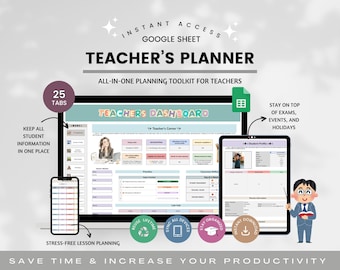 Teacher Student Planner Google Sheets Tracker, Lesson Planner, Classroom Planning, Gradebook, Attendance Checklist,Teacher Organizer Toolkit