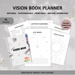 Vision Board Digital Planner, Vision Planner Guide, Dream Manifestation, Self-Care Worksheet, Wellness Planner, Affirmation Planner