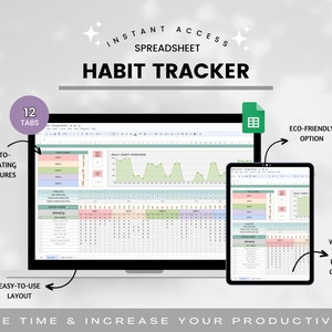 Habit Tracker Spreadsheet, Daily, Weekly, Monthly Habit Planner, Digital Goal Planner, Goal Tracker, Simple Tasks Planner, Growing garden