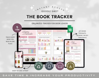 Book Tracker & Reading List Spreadsheet, Reading Tracker, Digital Bookshelf, Reading Log, Reading Journal, Book Journal Tracker Google Sheet