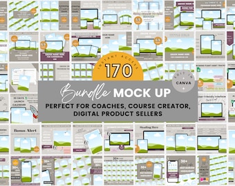 170 Mockup Canva-mall för coacher, Mockup för kursskapare, Mockup för digital produkt, Mockup för Canva-mallpaket, Mockup för onlinekurs