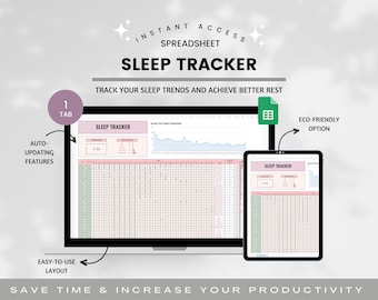 Sleep Tracker Spreadsheet, Sleep Hours Planner, Daily Sleep Tracker,Mood Tracking,Sleep Pattern Overview,Sleep Batteries Graph,Sleep Planner