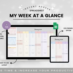 Daily & Weekly Planner Spreadsheet, Google Sheets Templates, Task Planner, To Do List, Task Tracker, Productivity Planner, Digital Planner
