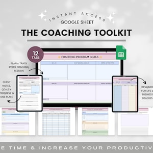 Planilhas para Sessões de Coaching, Kit de Ferramentas de Coaching do Google Sheets, Planilha de Trabalho de Coaching, Rastreador de Sessões com Clientes, Planilha para Coach de Vida