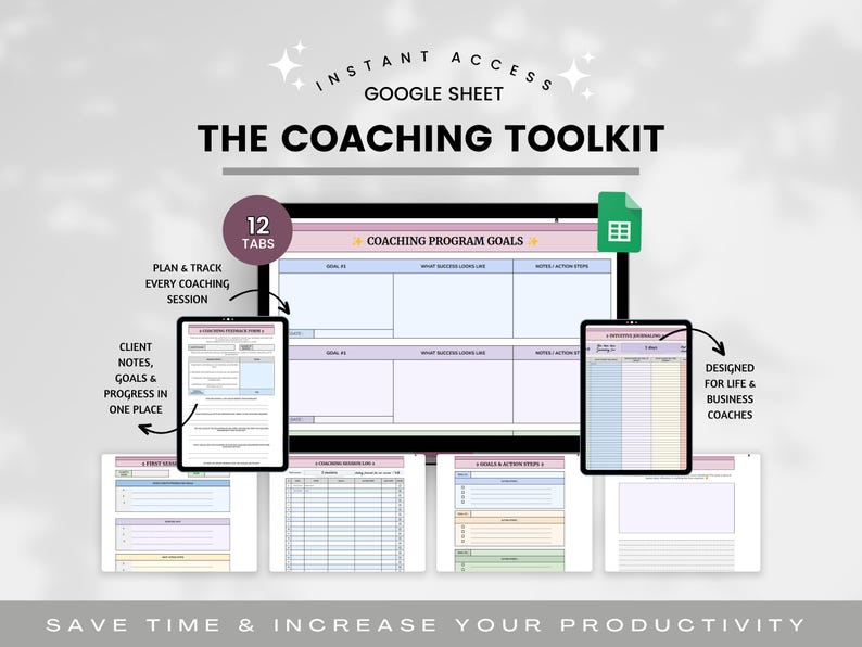 Feuilles de calcul pour les séances de coaching, Outils de coaching Google Sheets, Feuilles de calcul pour le suivi des séances clients, Feuilles de calcul pour coach de vie image 1