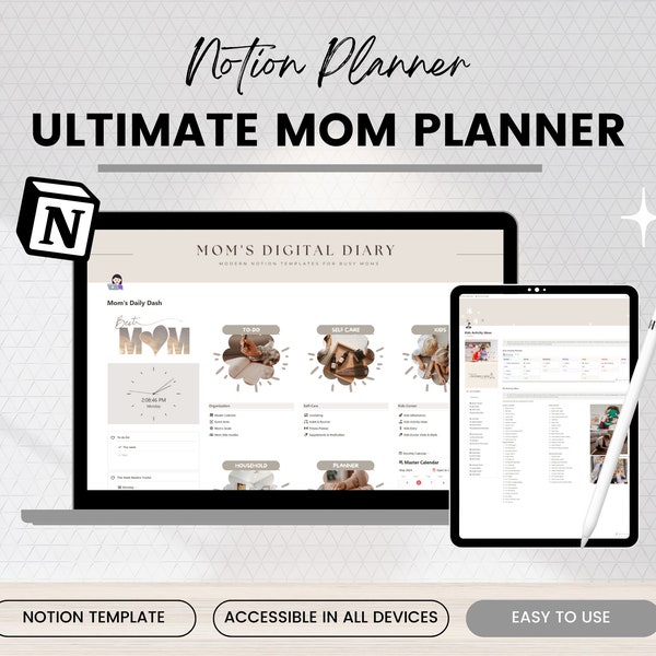 Mom Planner Notion Template, Family Notion Template, Mom Productivity Planner, Mom Digital Planner, Mom Life Digital Planner, Habit Tracker