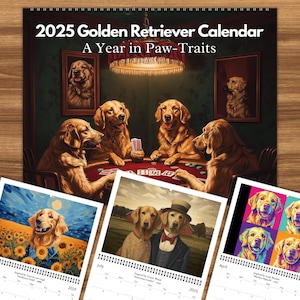 2025 Golden Retriever Calendar: Iconic Dog Art Reimagined | Golden Retriever Wall Calendar | Funny Dog Lover Gift | Unique Dog Art