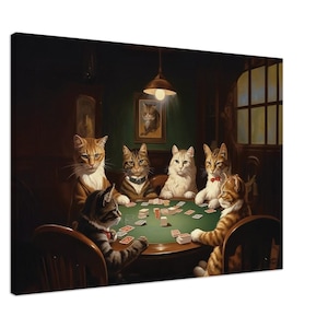 Impression d'art sur toile nuit poker chat | Art mural chat | Hommage à un ami dans le besoin | Cadeau pour amoureux des chats | Chats jouant au poker