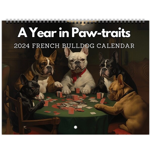 Calendrier artistique du Bouledogue français 2024 : des chefs-d'oeuvre amusants réinventés