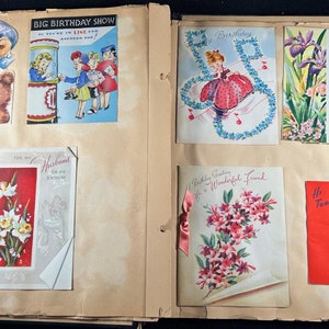 Grußkarten Scrapbook 1940er 1950er 1960er Jahre Valentinstag Vatertag Ostern VTG