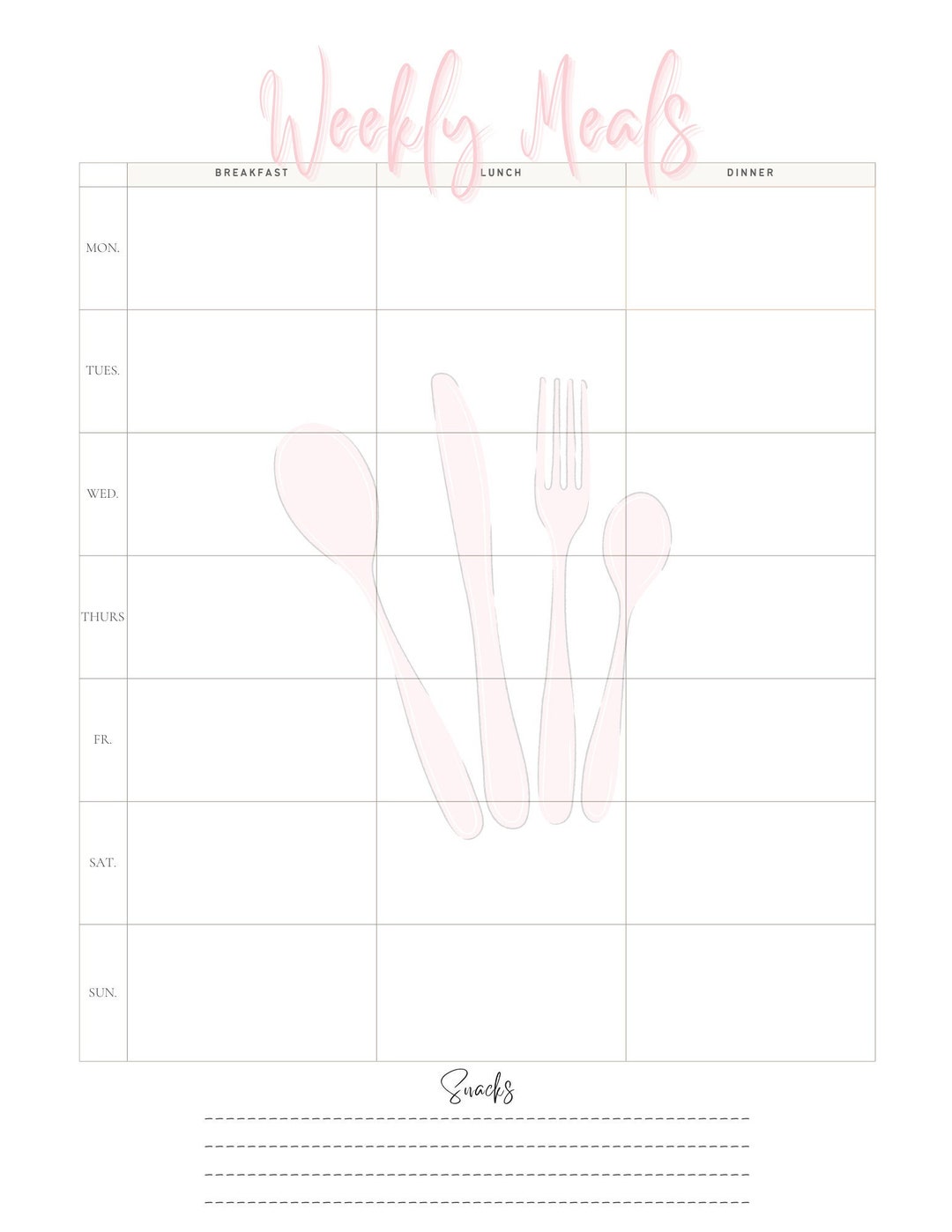 Printable Weekly Meal Planner - Etsy