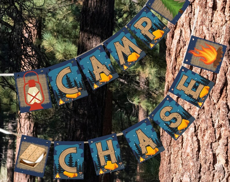 Camp Name Banner Camping Themed Shipped Party Picks Food Wilderness Adventure Camp Birthday Boy Scout Hike The Great Outdoors